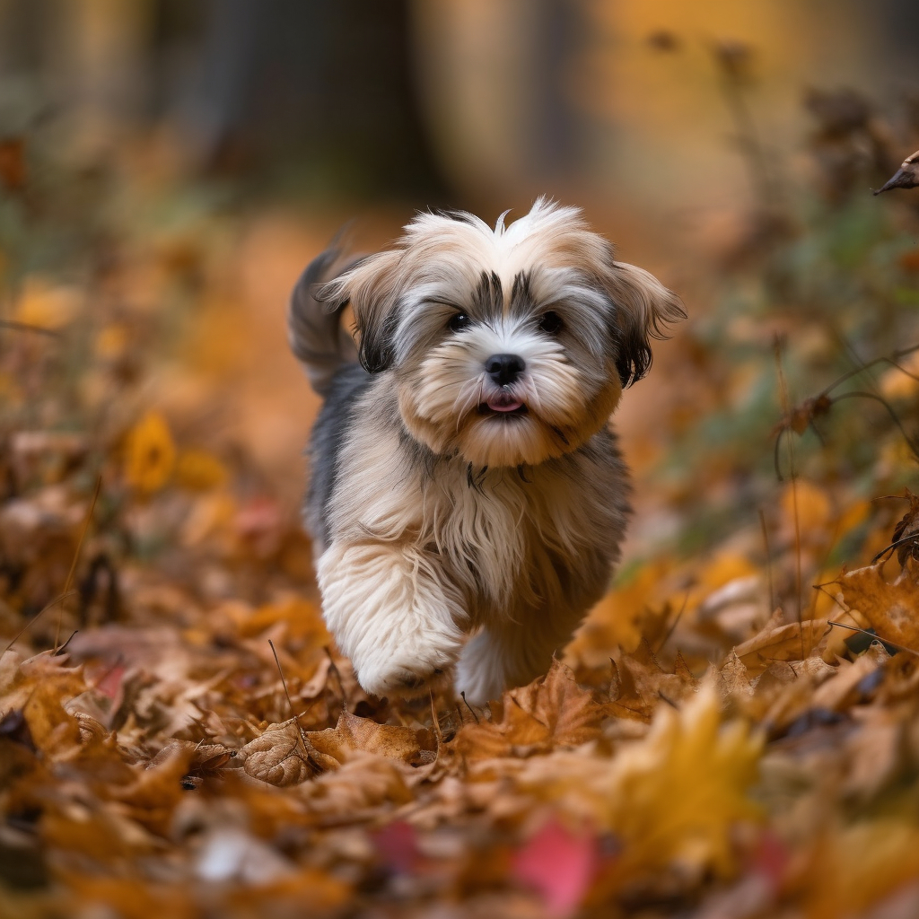 puppy running through the leaves