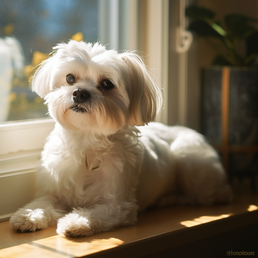 Maltese dog sitting on the window sill