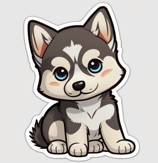 super cute husky puppy cartoon sticker clipart with white background