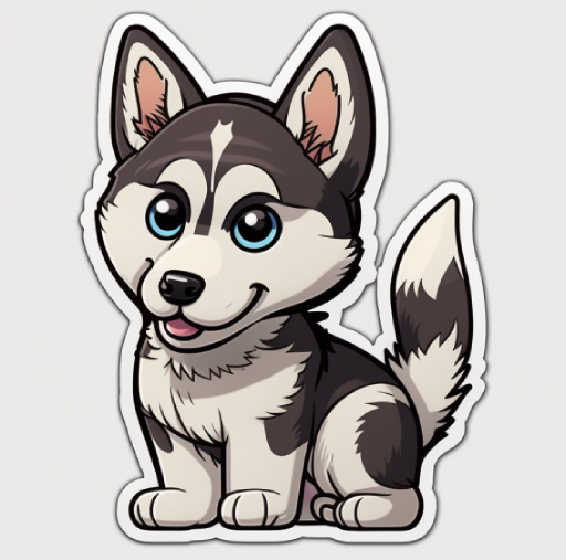 cartoon sticker outline of a husky puppy dog with cute blue eyes