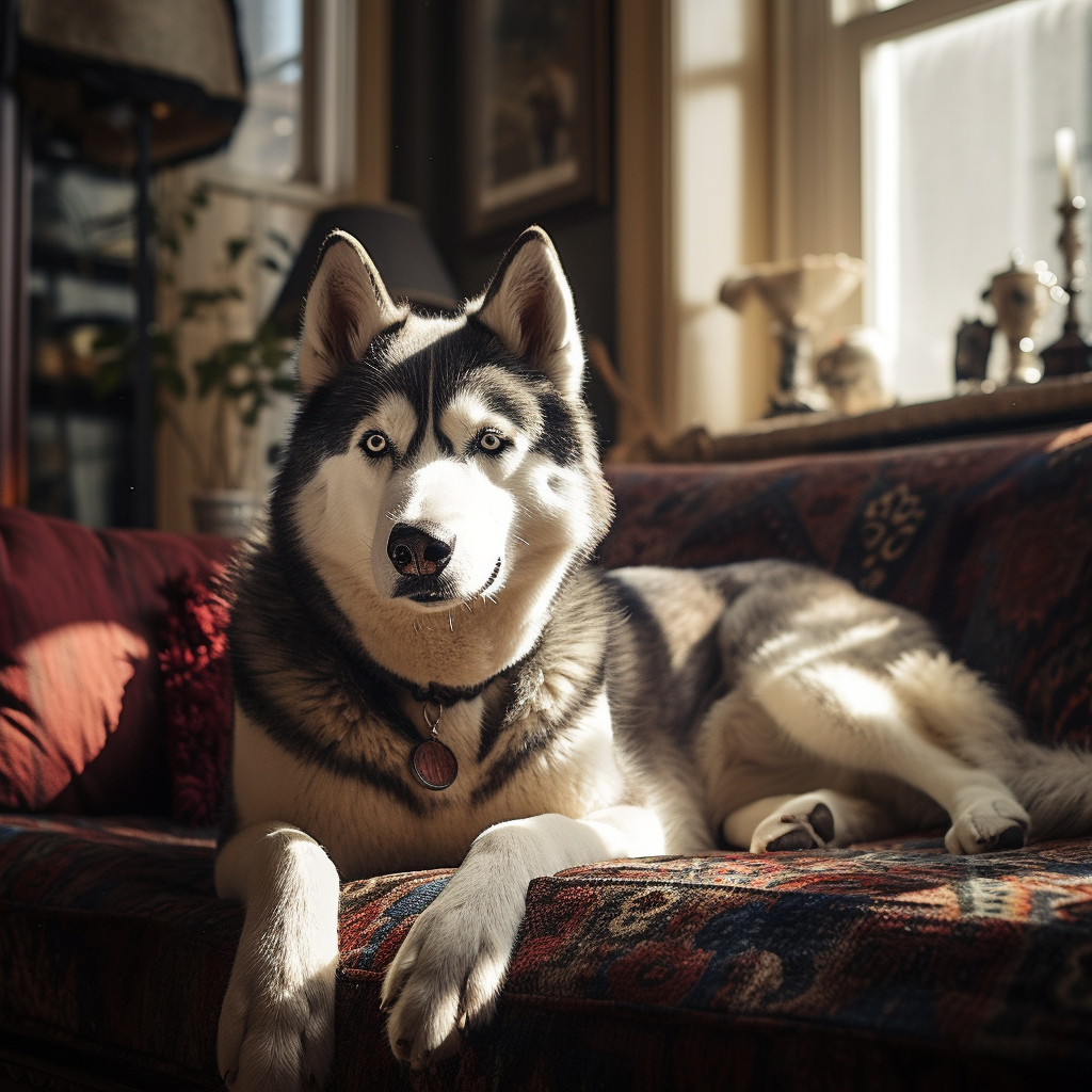 Siberian husky laying on the couch