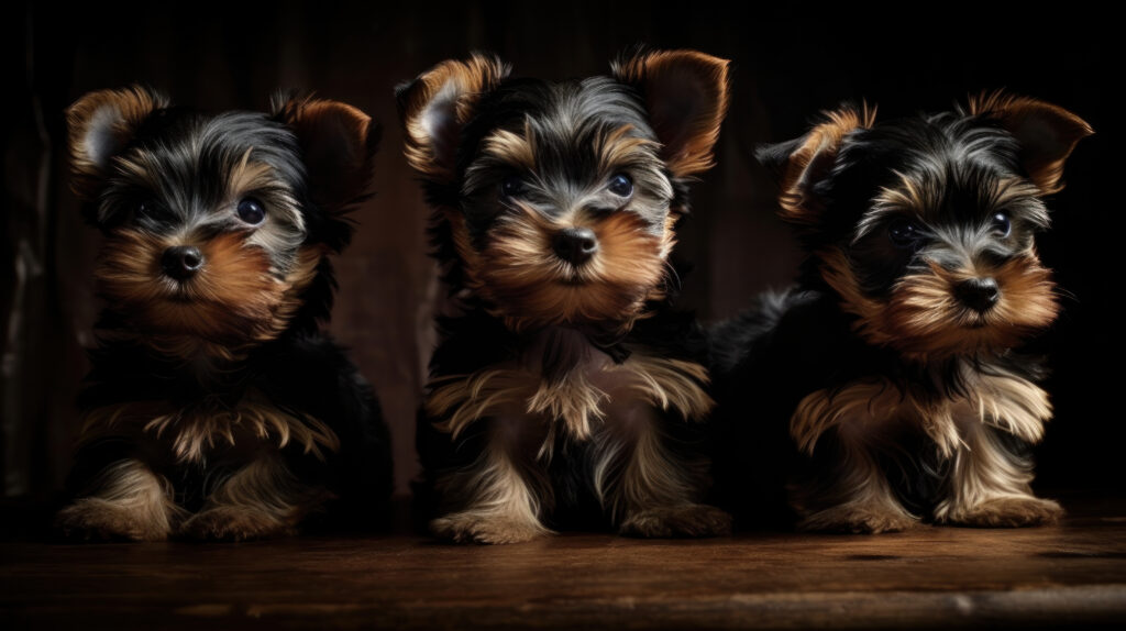 photo of 3 yorkshire terrier puppies posing for a picture