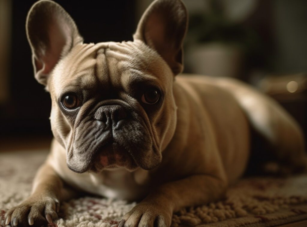 cute french bulldog laying on the carpet