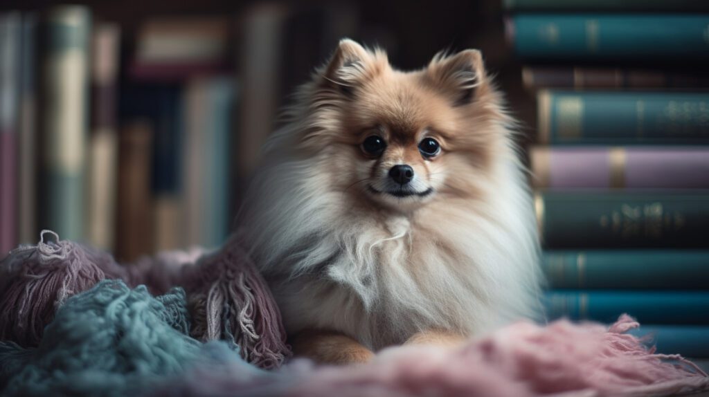 picture of a Pomeranian dog with pastel colors