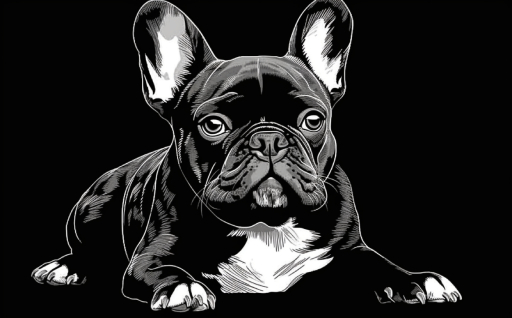 black and white drawing of a large french bulldog
