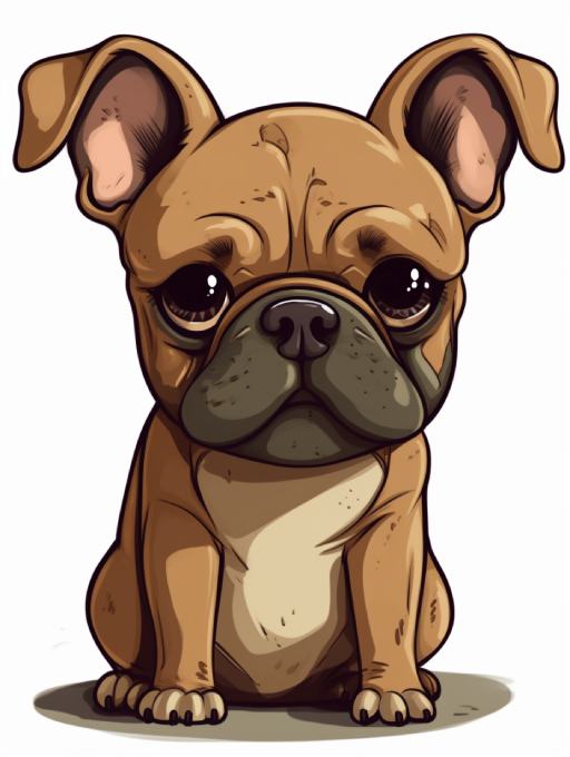 brown french bulldog puppy cartoon drawing