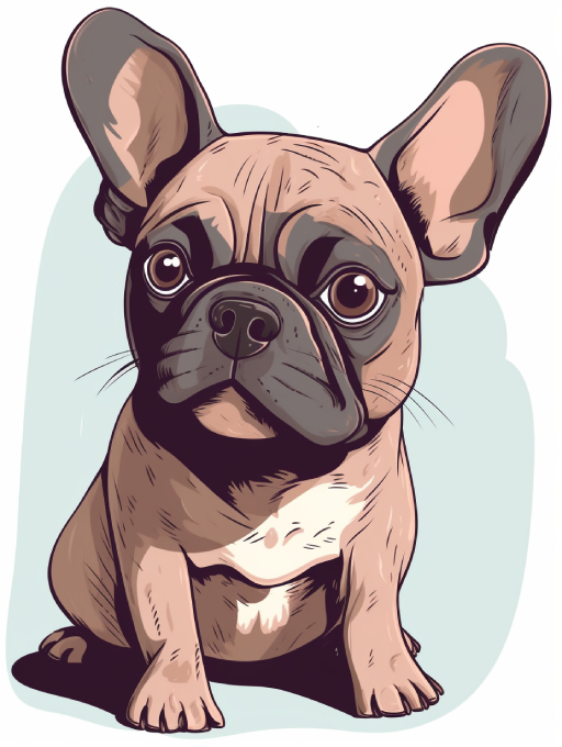 brown french bulldog graphic, sitting with big eyes