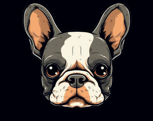 clipart image of a french bulldog's face only with black background