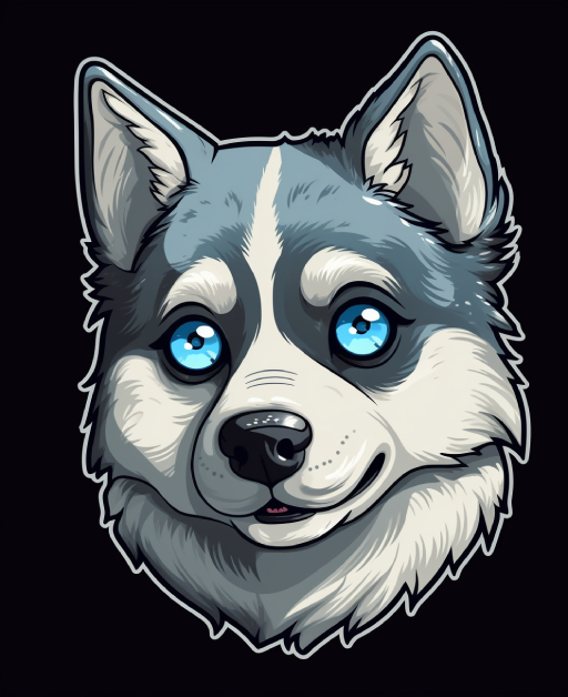 cute face of a siberian husky with blue eyes in digital art on solid background