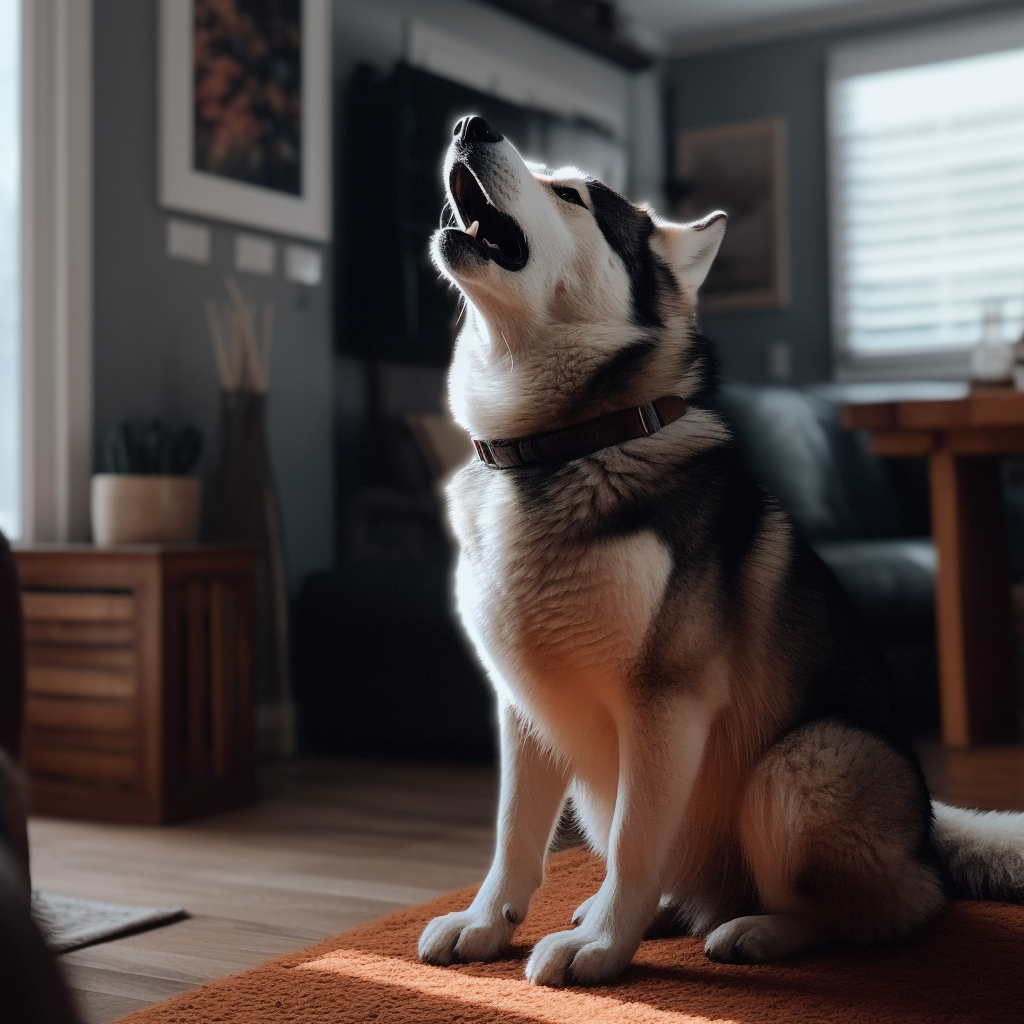 Siberian Husky howling in the living room