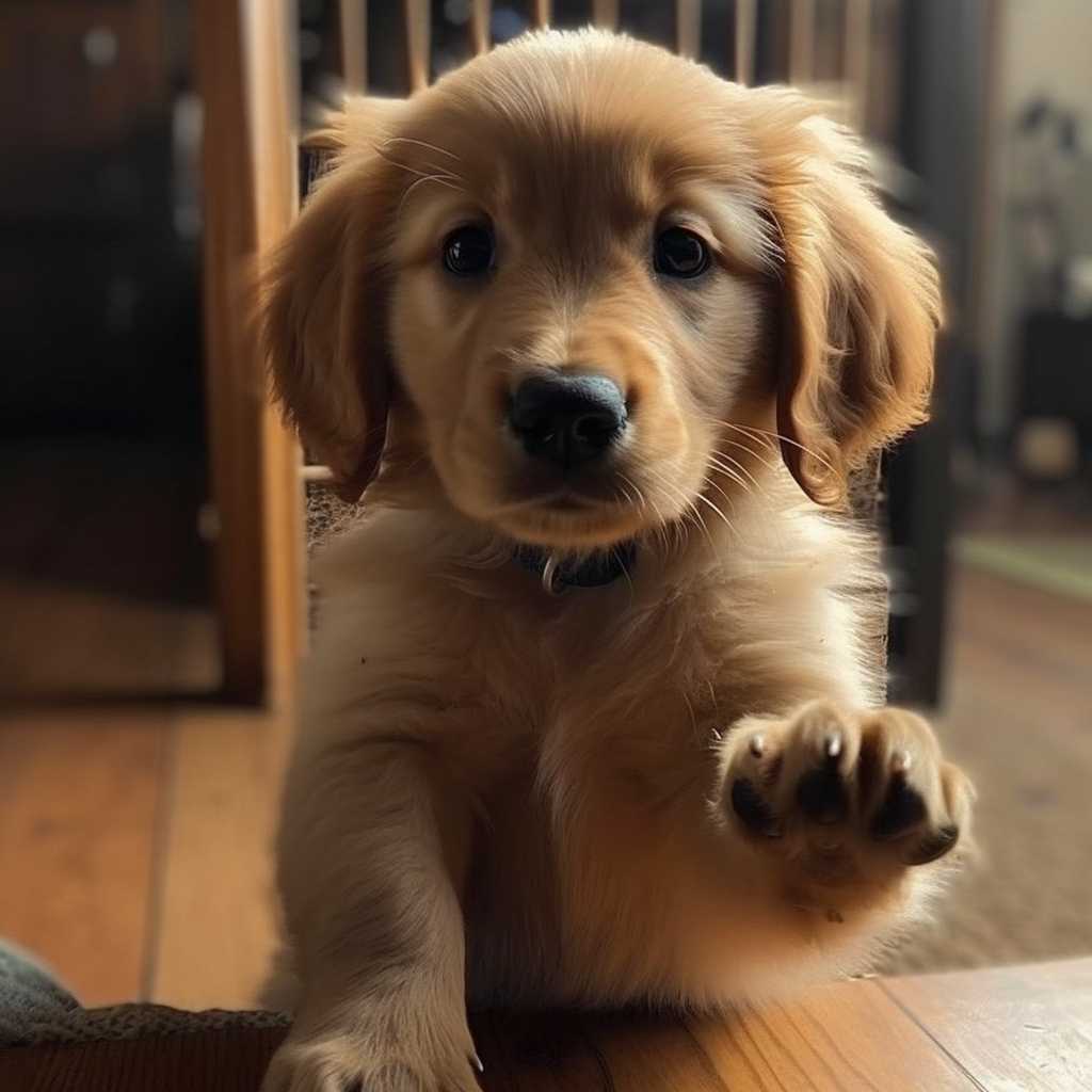 cutest image of a puppy raising his paw