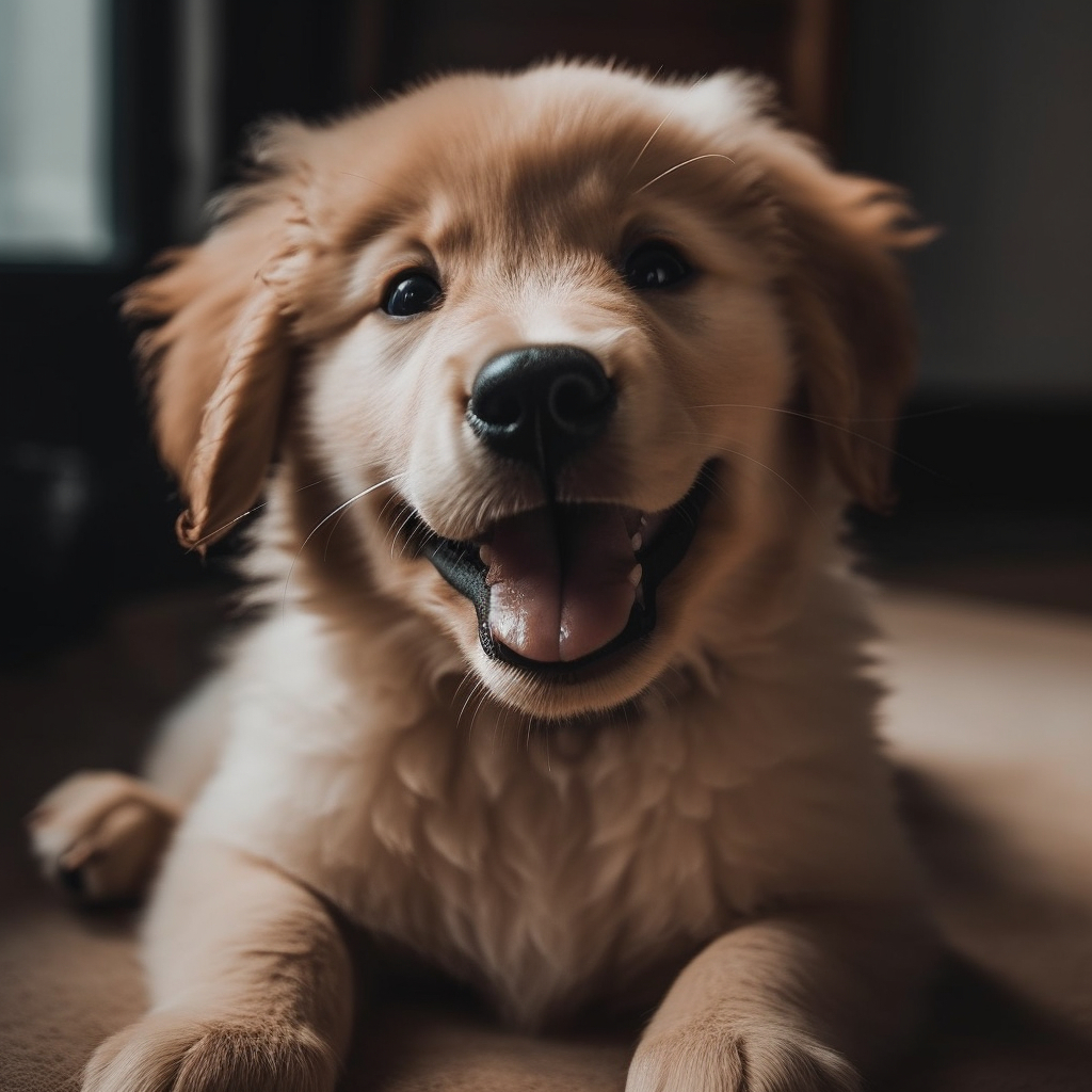 cute puppy picture of a golden retriever pup smiling