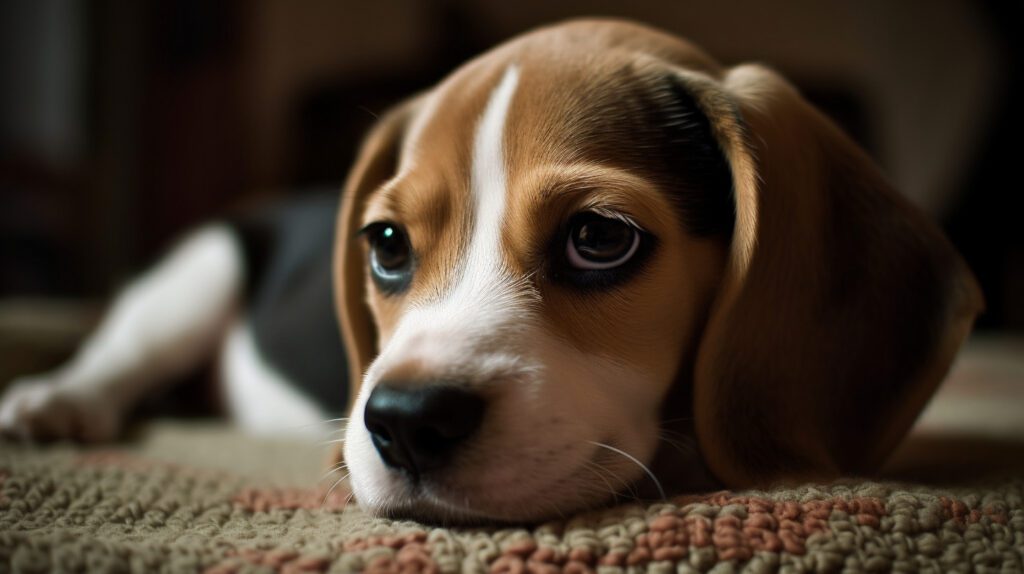 adorable Beagle pup looking at the camrea waiting for something