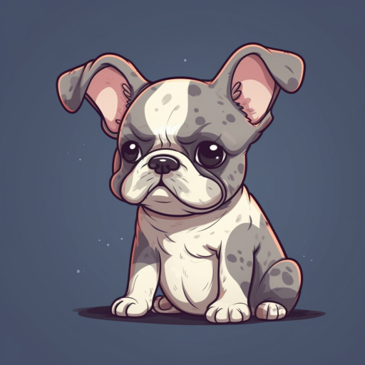 cartoon drawing of a white and gray french bulldog