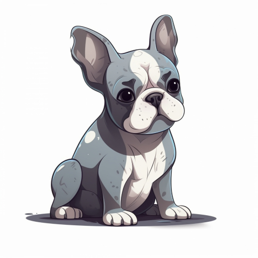 grey and white french bulldog cartoon character