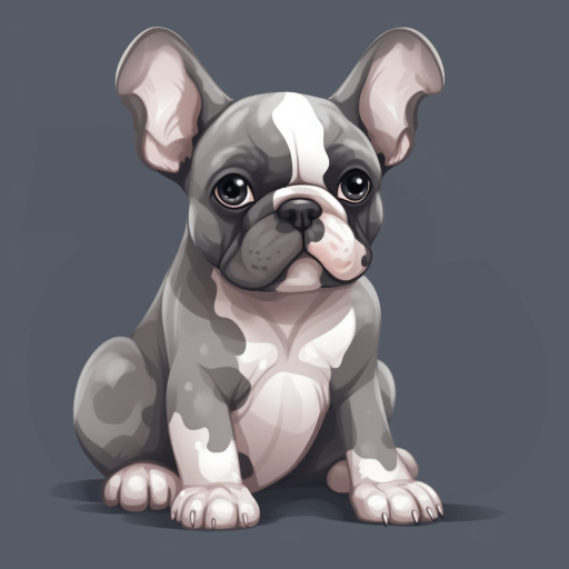 French Bulldog cartoon clipart, grey puppy with solid background