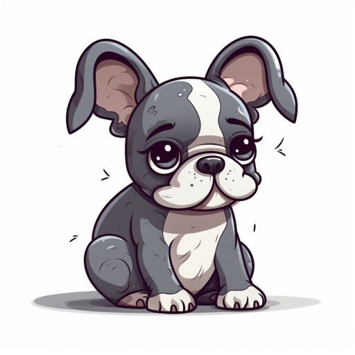 cute cartoon of a grey french bulldog puppy with expressive eyes