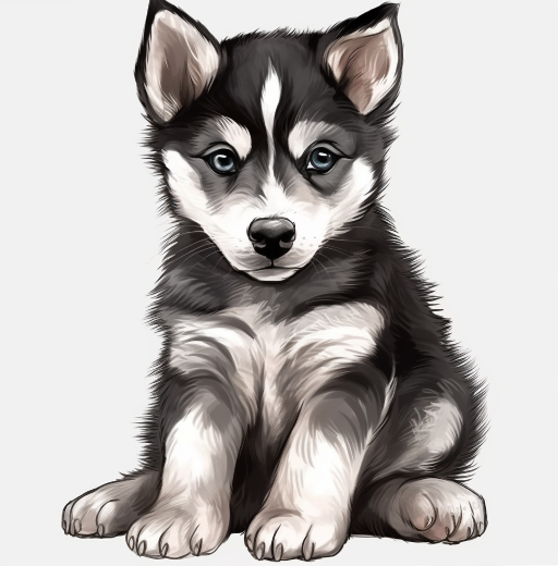 a black and white siberian husky puppy illustration