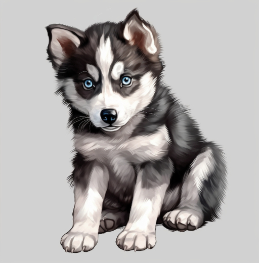 illustration of a husky puppy dog with blue eyes and solid background