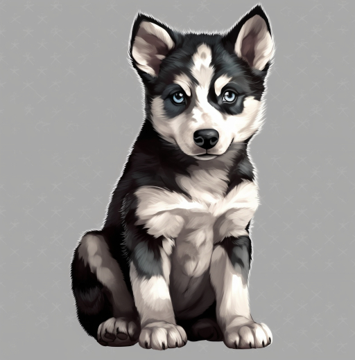 illustration of a husky dog black and white with blue eyes