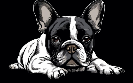 black and white drawing of a french bulldog