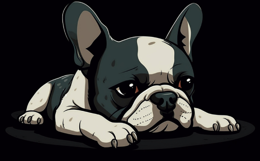 frenchie laying down in a cartoon drawing with black background