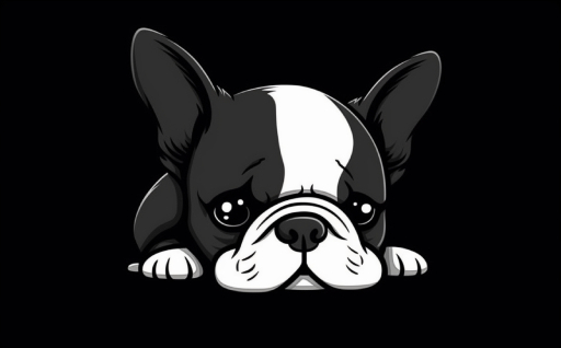 black and white cartoon art of a french bulldog puppy dog