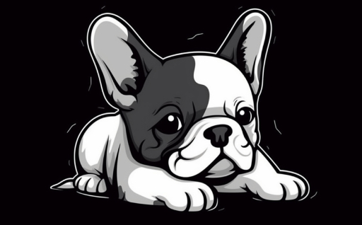 cute french bulldog clipart in black and white, clean, simple, laying down