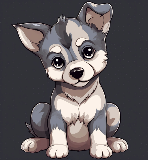 cute cartoon image art of a husky puppy dog