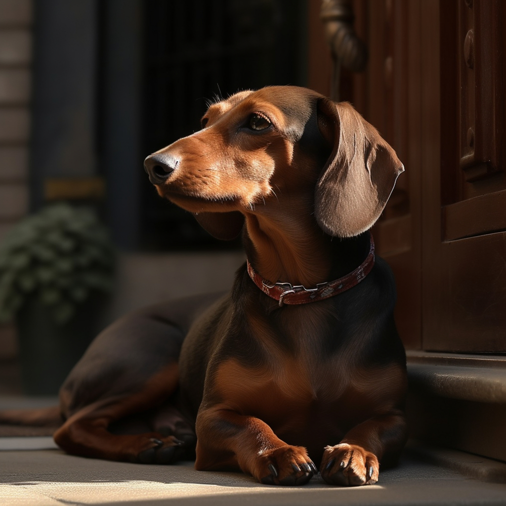 the dachshund dog breed sitting by the front door