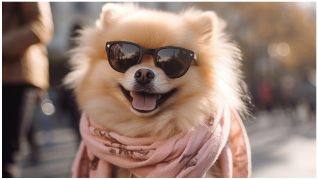top pomeranian wallpaper background image showing a cute pom being funny with sunglasses and a pink outfit