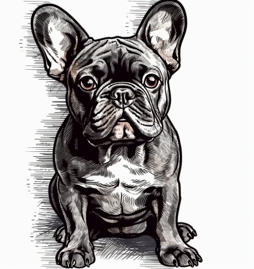 stencil sketch of a black and white french bulldog