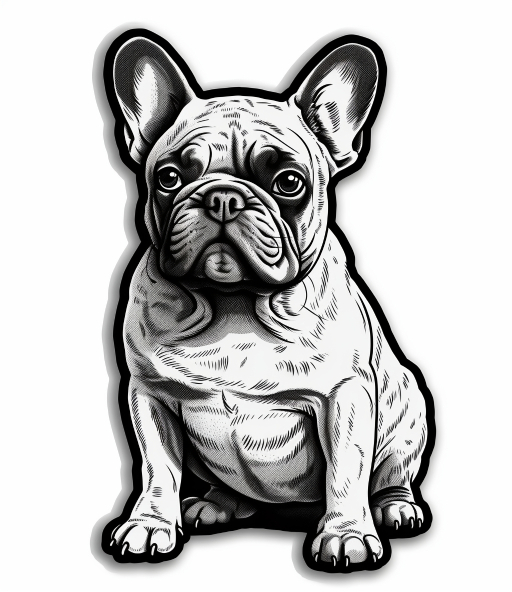 black and white digital art of a french bulldog sitting