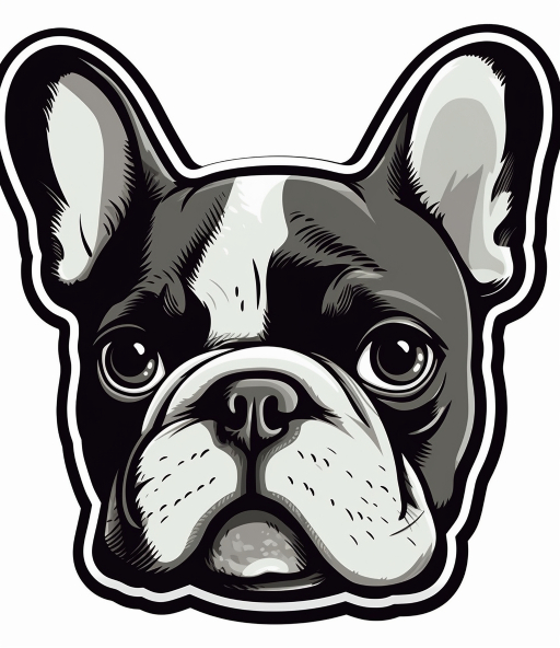 clipart sticker art of a french bulldog face in black and white