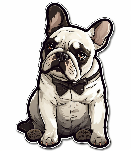 charming clip art image of a funny french bulldog wearing a black bow tie and sitting