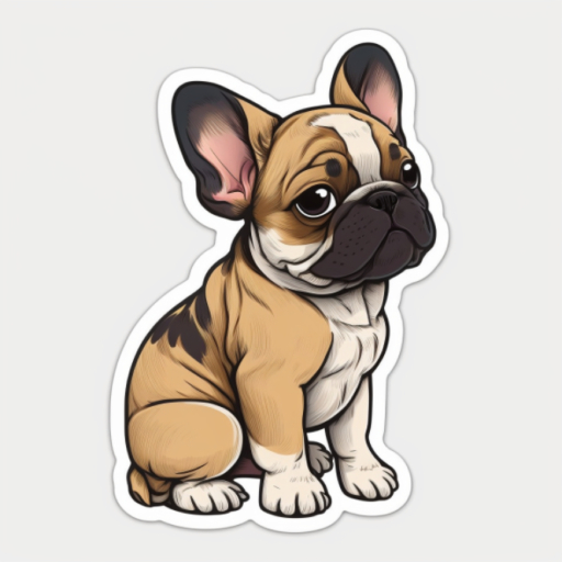 Brown French Bulldog sitting in a sticker clipart with white outline