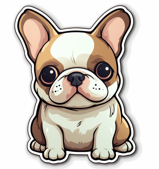 adorable french bulldog pup with cute expressive eyes in a white sticker outline