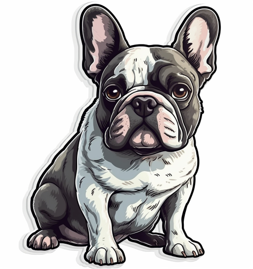 digital sticker art of a black and white french bulldog