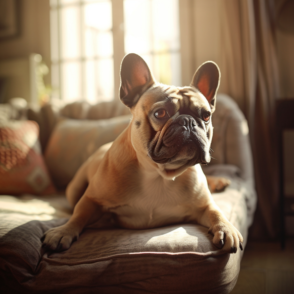 frenchie dog laying on a couch