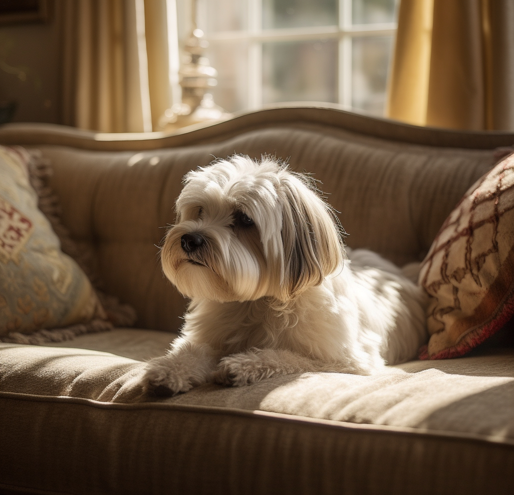 Havanese laying on a couch