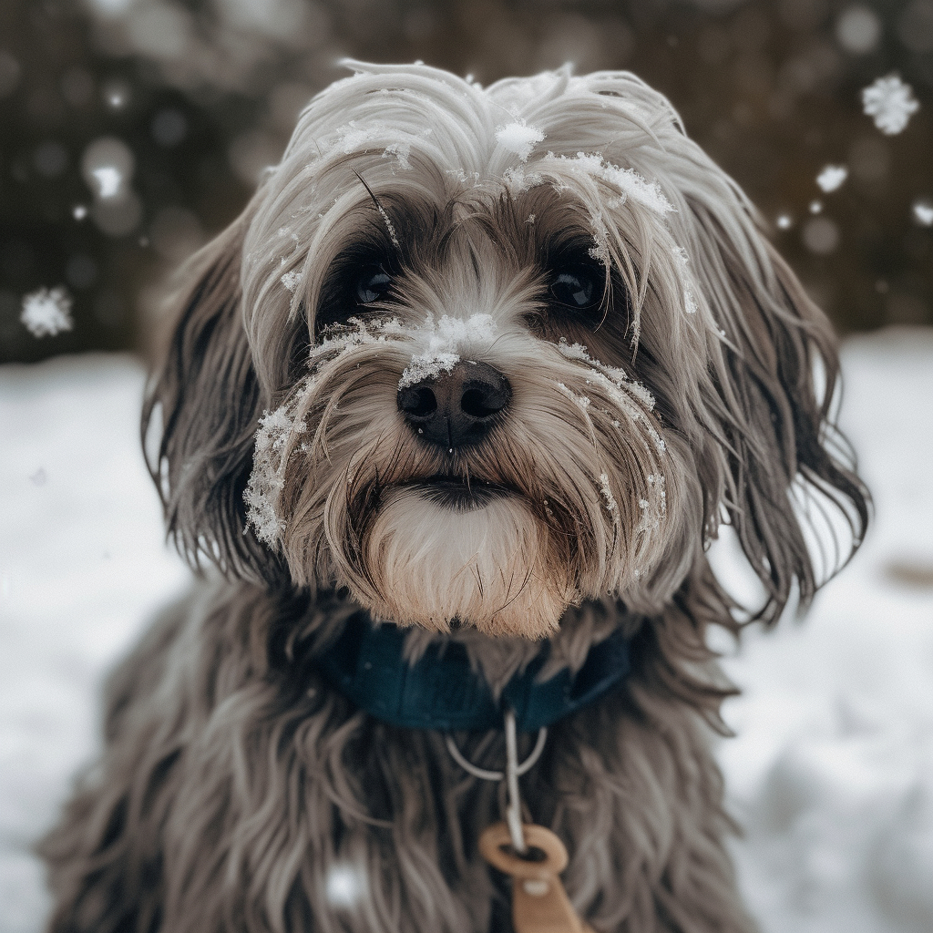cute image of a havanese dog in the snow