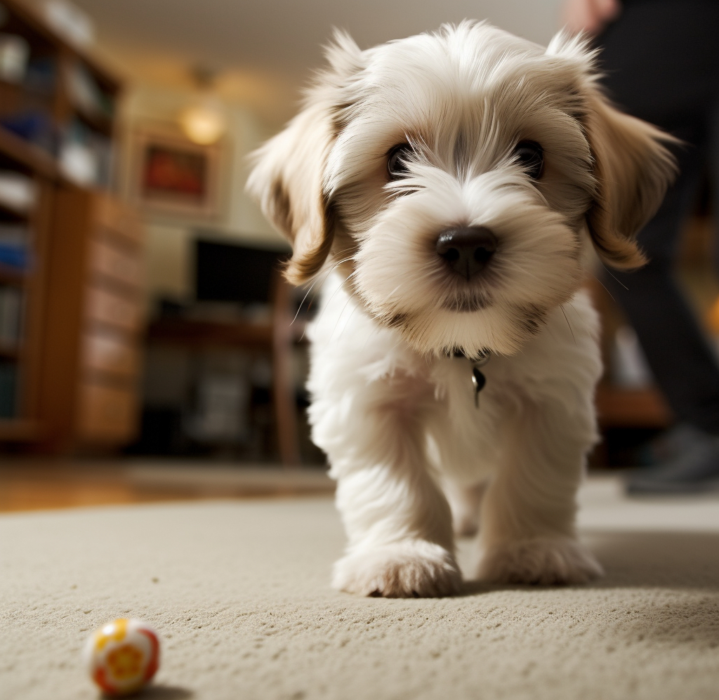 cute havanese image of a puppy getting up close to a camera taking his photo