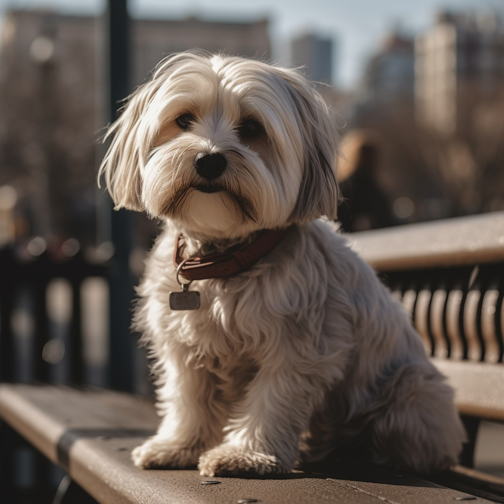adorable havanese sitting on a park bench