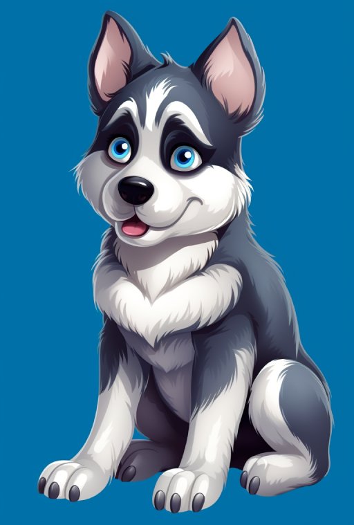 husky dog clipart in cartoon style with a solid background