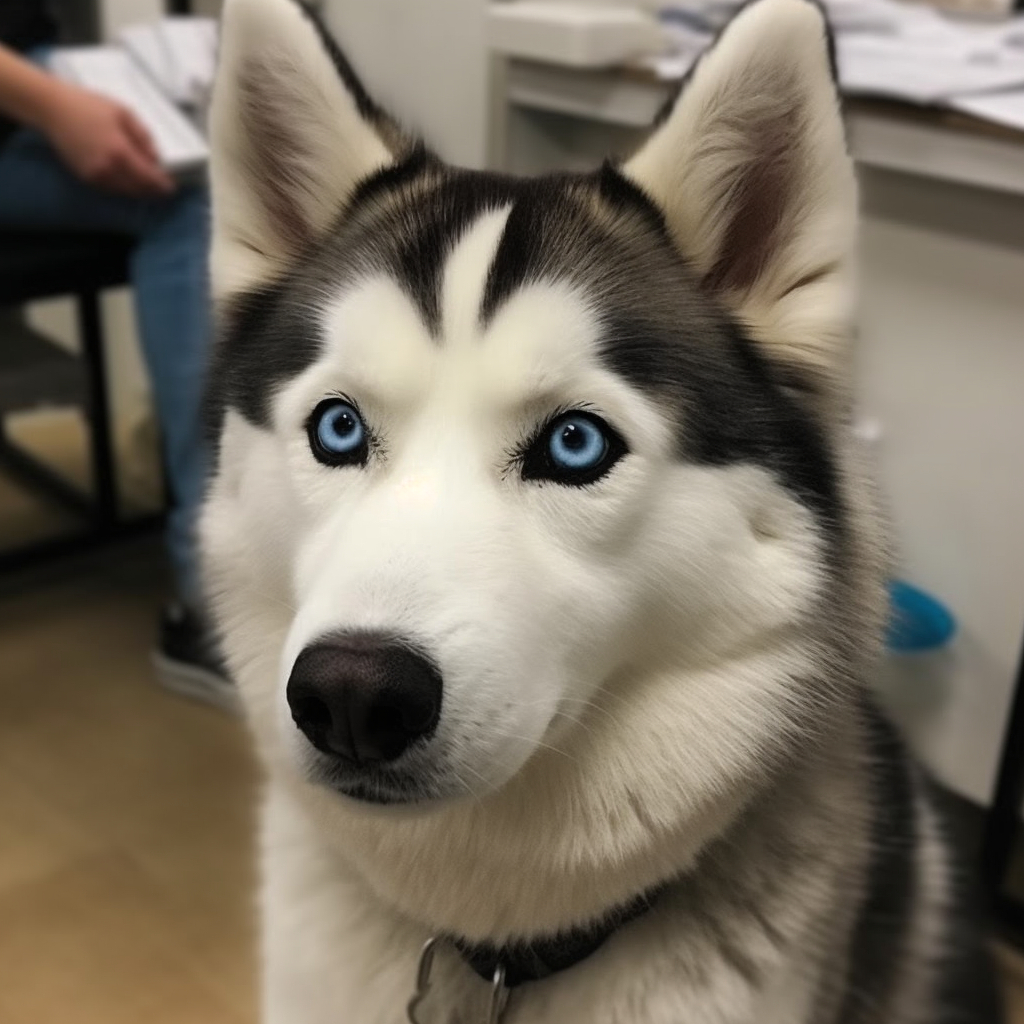 Husky getting checked in for professional grooming