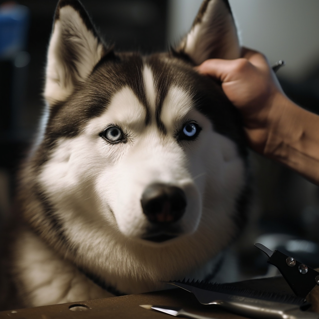 Husky getting ready for an ear cleaning