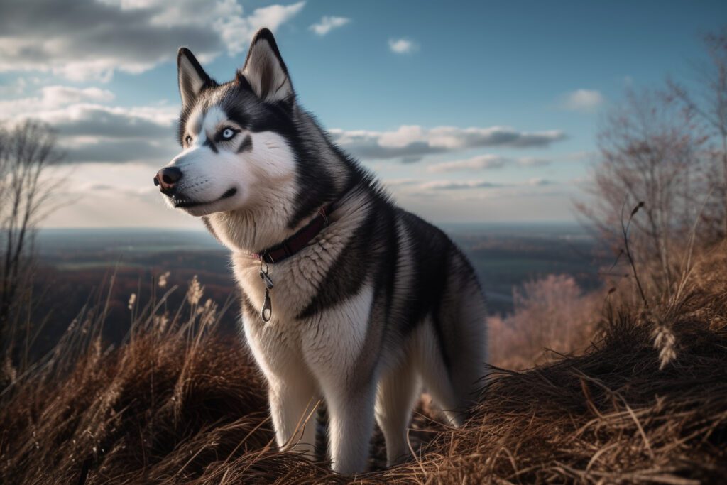 picture of a siberian husky dog outside on a hike