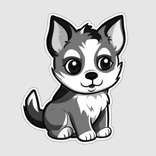 black and white husky puppy vector style image art with big eyes