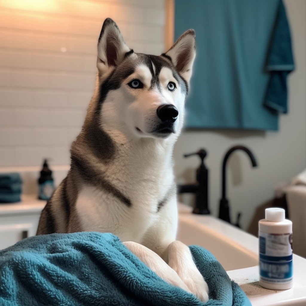 Siberian Husky getting ready for grooming