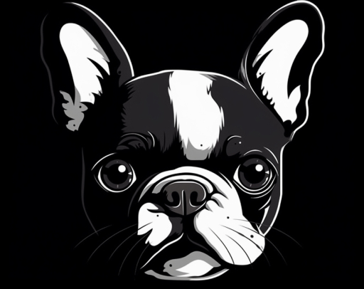 french bulldog clipart image of the face only with black and white